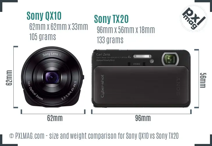 Sony QX10 vs Sony TX20 size comparison