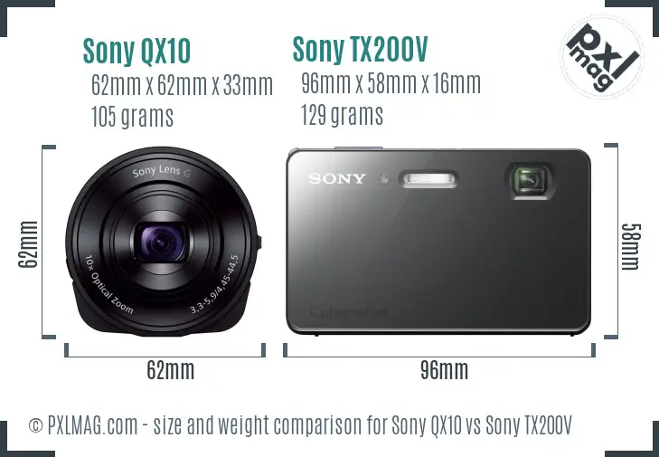 Sony QX10 vs Sony TX200V size comparison