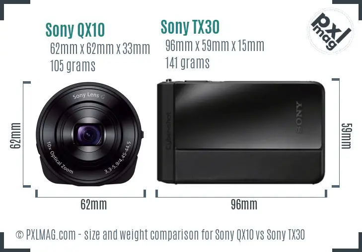Sony QX10 vs Sony TX30 size comparison
