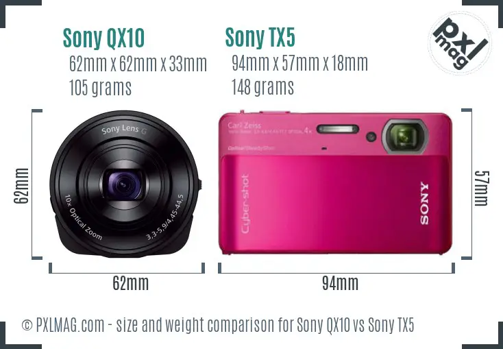 Sony QX10 vs Sony TX5 size comparison