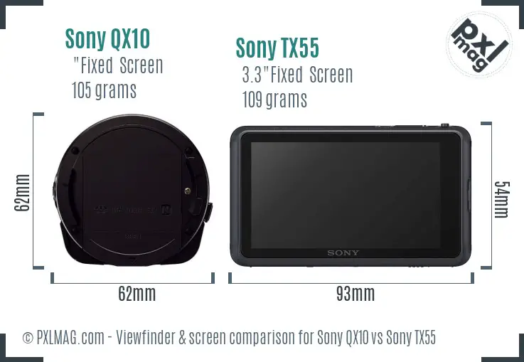 Sony QX10 vs Sony TX55 Screen and Viewfinder comparison