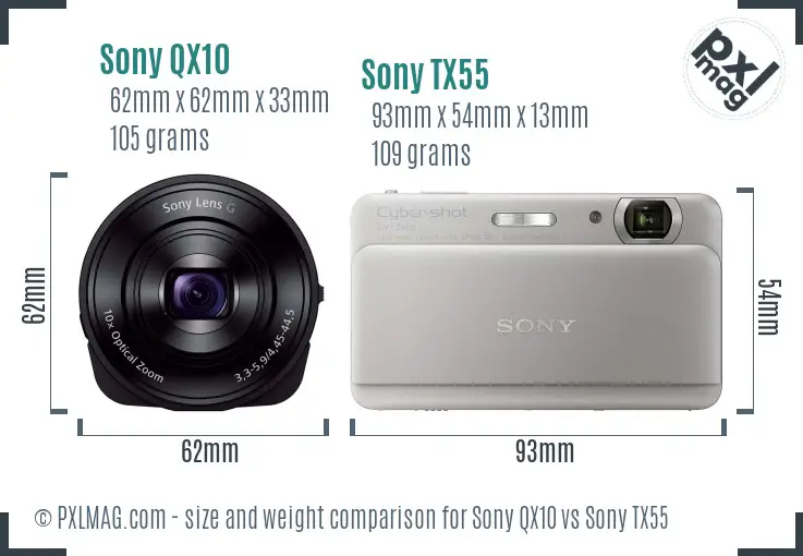 Sony QX10 vs Sony TX55 size comparison