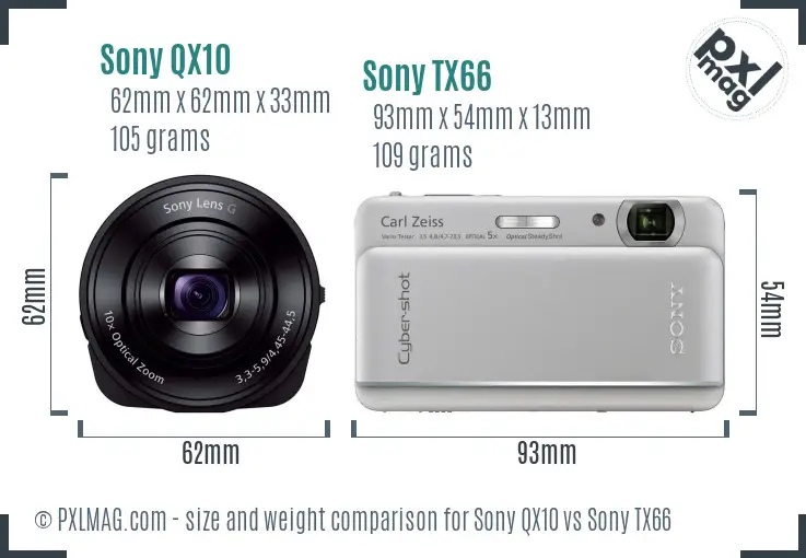 Sony QX10 vs Sony TX66 size comparison