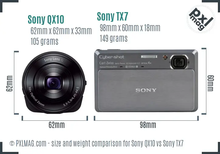 Sony QX10 vs Sony TX7 size comparison
