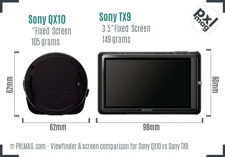 Sony QX10 vs Sony TX9 Screen and Viewfinder comparison
