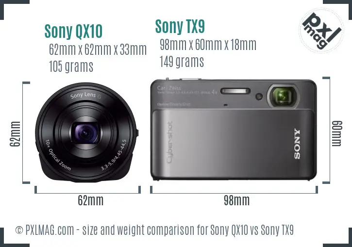 Sony QX10 vs Sony TX9 size comparison
