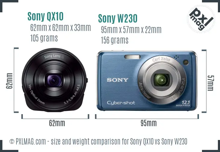Sony QX10 vs Sony W230 size comparison