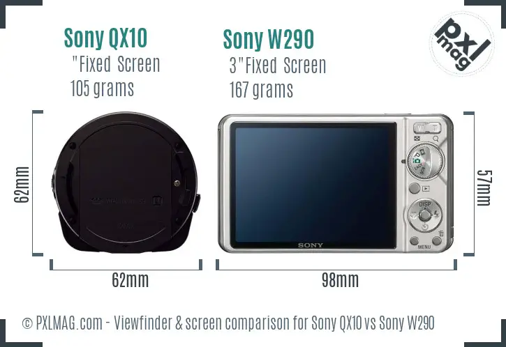 Sony QX10 vs Sony W290 Screen and Viewfinder comparison