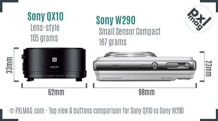 Sony QX10 vs Sony W290 top view buttons comparison
