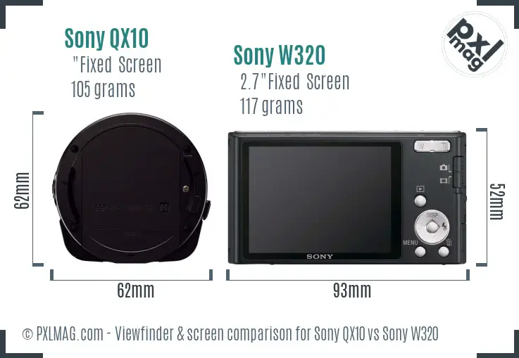 Sony QX10 vs Sony W320 Screen and Viewfinder comparison
