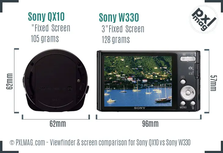 Sony QX10 vs Sony W330 Screen and Viewfinder comparison