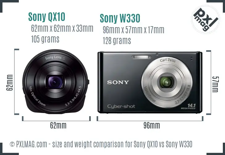 Sony QX10 vs Sony W330 size comparison