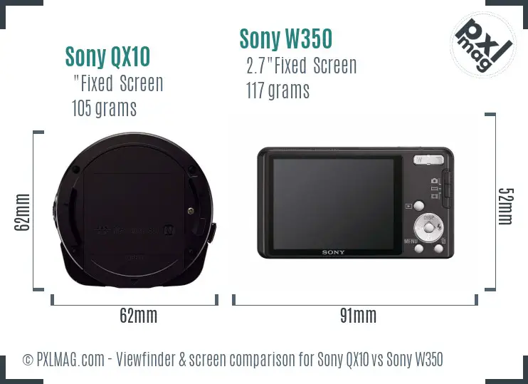 Sony QX10 vs Sony W350 Screen and Viewfinder comparison
