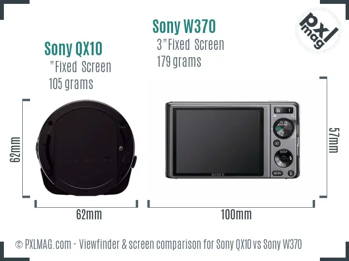 Sony QX10 vs Sony W370 Screen and Viewfinder comparison