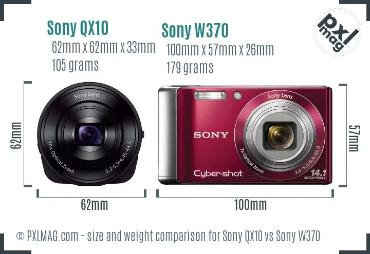 Sony QX10 vs Sony W370 size comparison