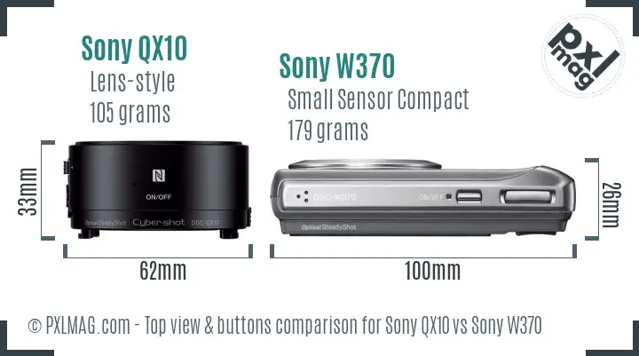 Sony QX10 vs Sony W370 top view buttons comparison