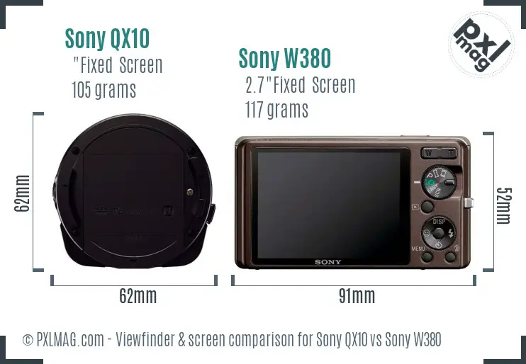 Sony QX10 vs Sony W380 Screen and Viewfinder comparison