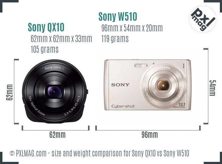 Sony QX10 vs Sony W510 size comparison
