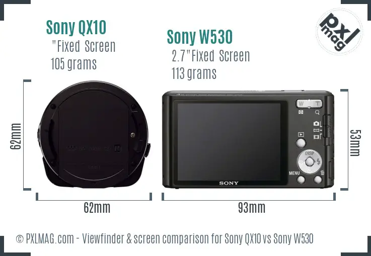 Sony QX10 vs Sony W530 Screen and Viewfinder comparison