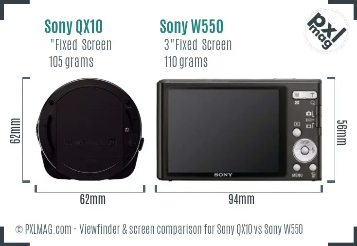 Sony QX10 vs Sony W550 Screen and Viewfinder comparison