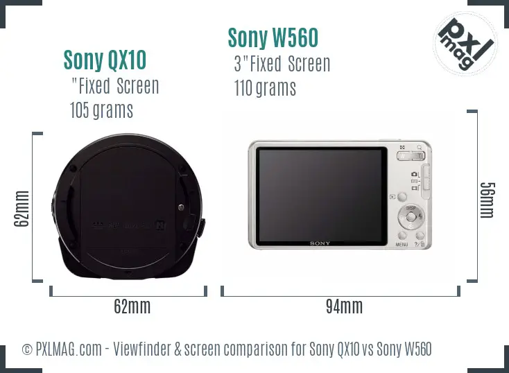 Sony QX10 vs Sony W560 Screen and Viewfinder comparison