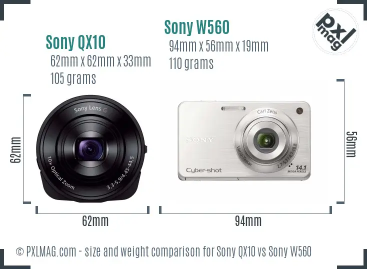 Sony QX10 vs Sony W560 size comparison