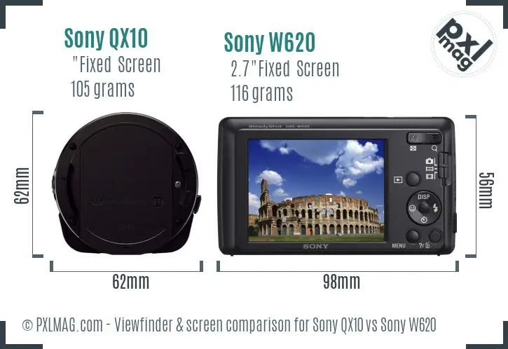 Sony QX10 vs Sony W620 Screen and Viewfinder comparison