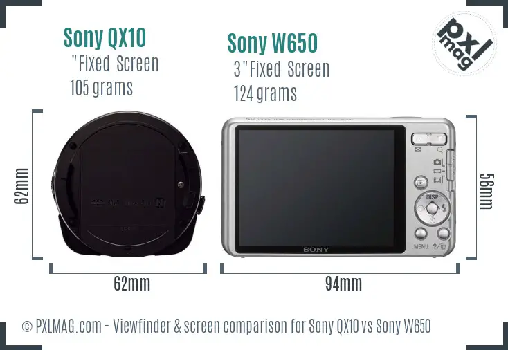 Sony QX10 vs Sony W650 Screen and Viewfinder comparison