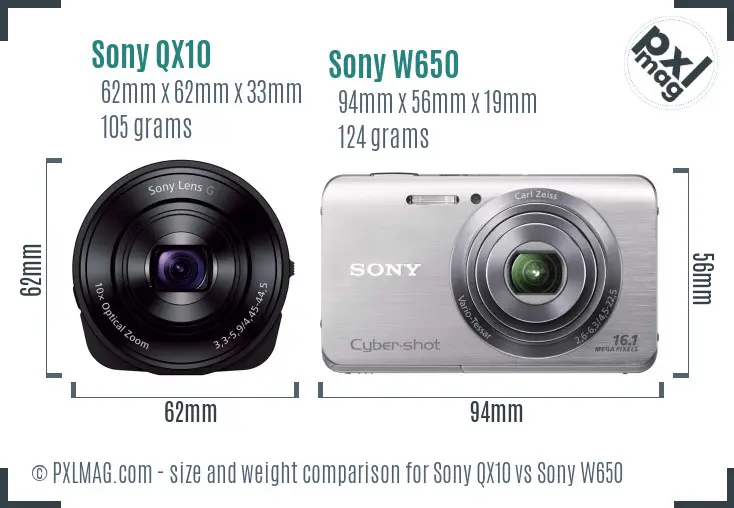Sony QX10 vs Sony W650 size comparison