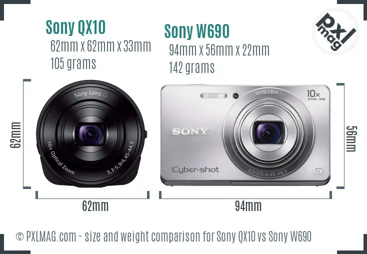 Sony QX10 vs Sony W690 size comparison