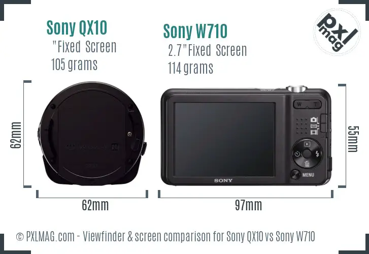 Sony QX10 vs Sony W710 Screen and Viewfinder comparison