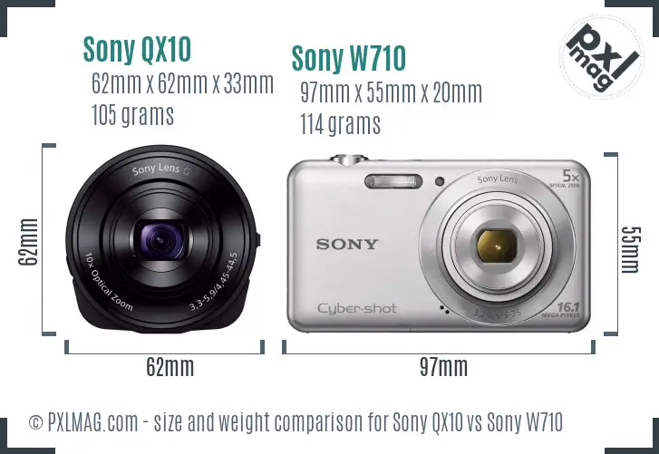 Sony QX10 vs Sony W710 size comparison