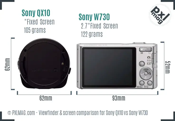 Sony QX10 vs Sony W730 Screen and Viewfinder comparison