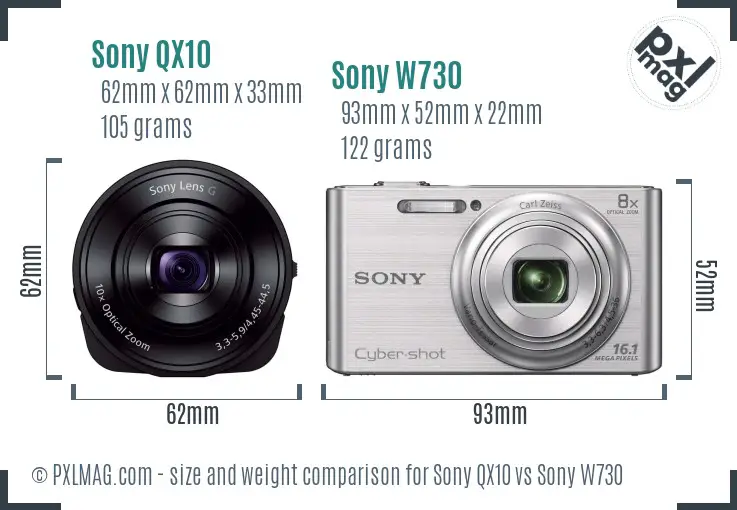 Sony QX10 vs Sony W730 size comparison