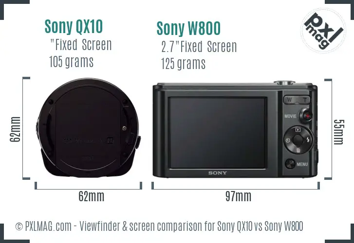 Sony QX10 vs Sony W800 Screen and Viewfinder comparison