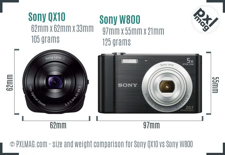 Sony QX10 vs Sony W800 size comparison