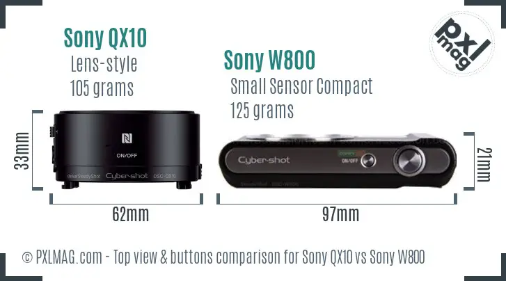 Sony QX10 vs Sony W800 top view buttons comparison