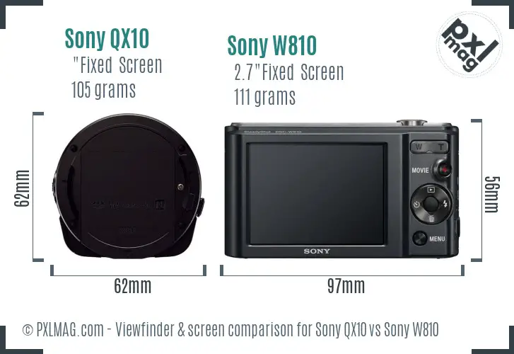 Sony QX10 vs Sony W810 Screen and Viewfinder comparison