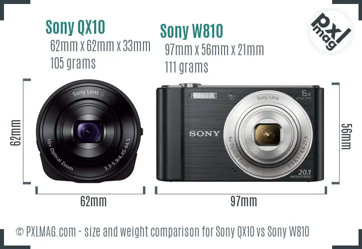 Sony QX10 vs Sony W810 size comparison
