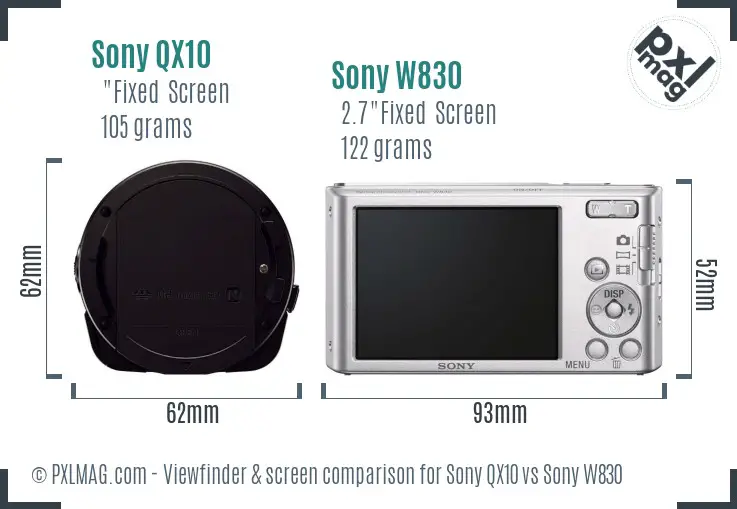 Sony QX10 vs Sony W830 Screen and Viewfinder comparison