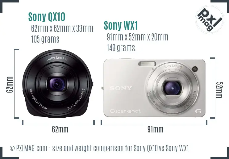 Sony QX10 vs Sony WX1 size comparison