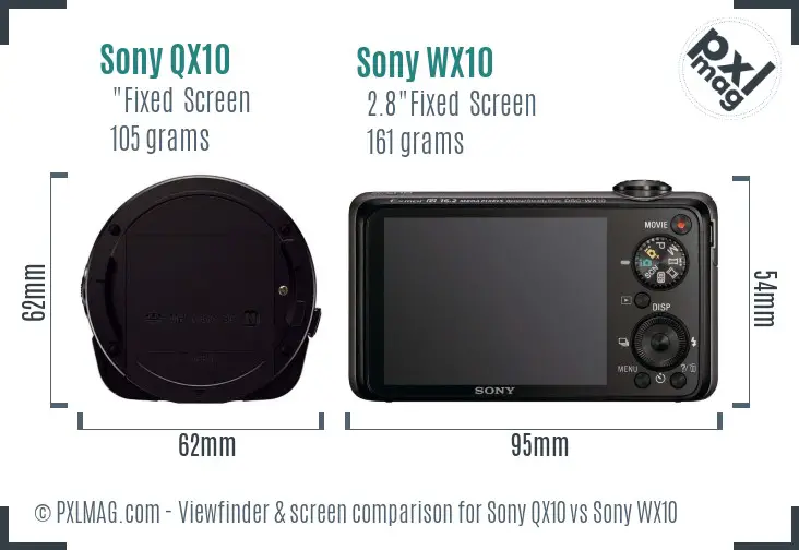 Sony QX10 vs Sony WX10 Screen and Viewfinder comparison