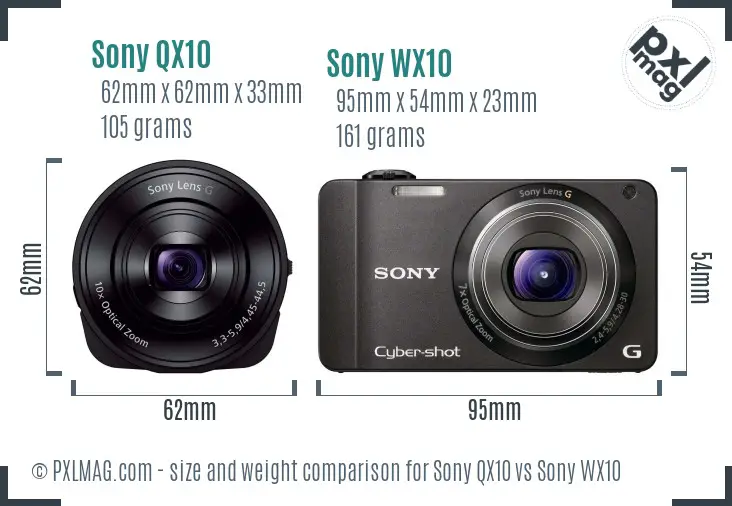 Sony QX10 vs Sony WX10 size comparison