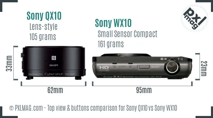 Sony QX10 vs Sony WX10 top view buttons comparison