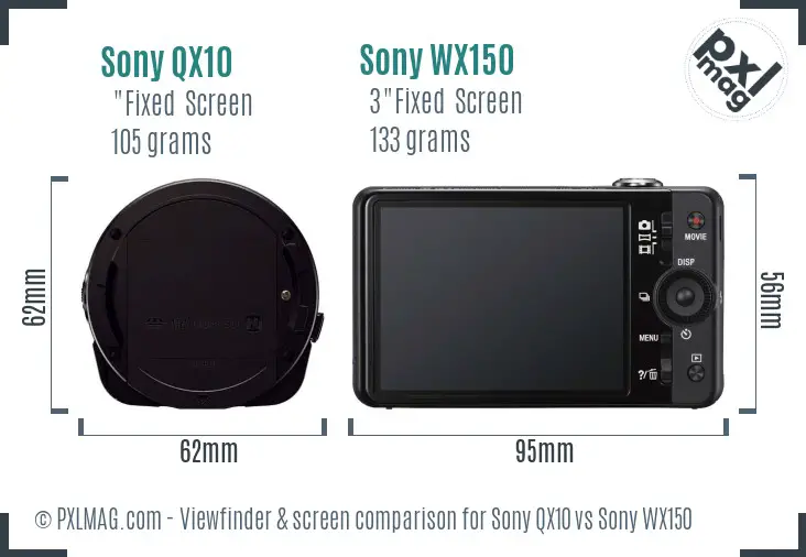 Sony QX10 vs Sony WX150 Screen and Viewfinder comparison