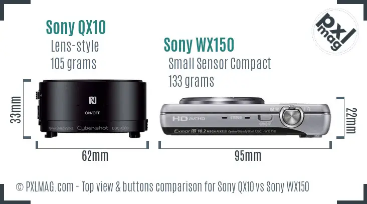 Sony QX10 vs Sony WX150 top view buttons comparison