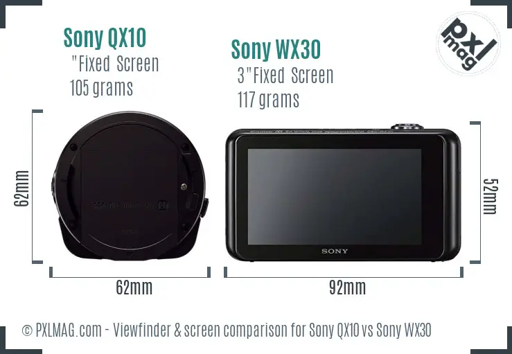 Sony QX10 vs Sony WX30 Screen and Viewfinder comparison