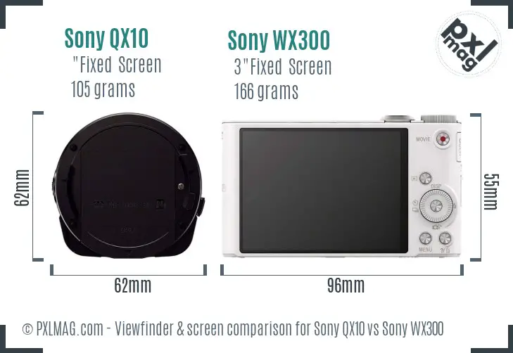 Sony QX10 vs Sony WX300 Screen and Viewfinder comparison