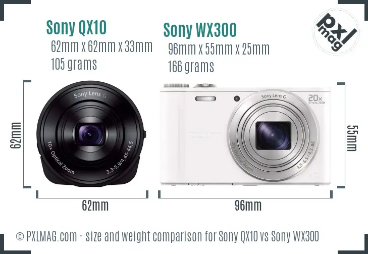 Sony QX10 vs Sony WX300 size comparison