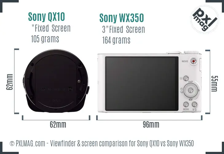 Sony QX10 vs Sony WX350 Screen and Viewfinder comparison